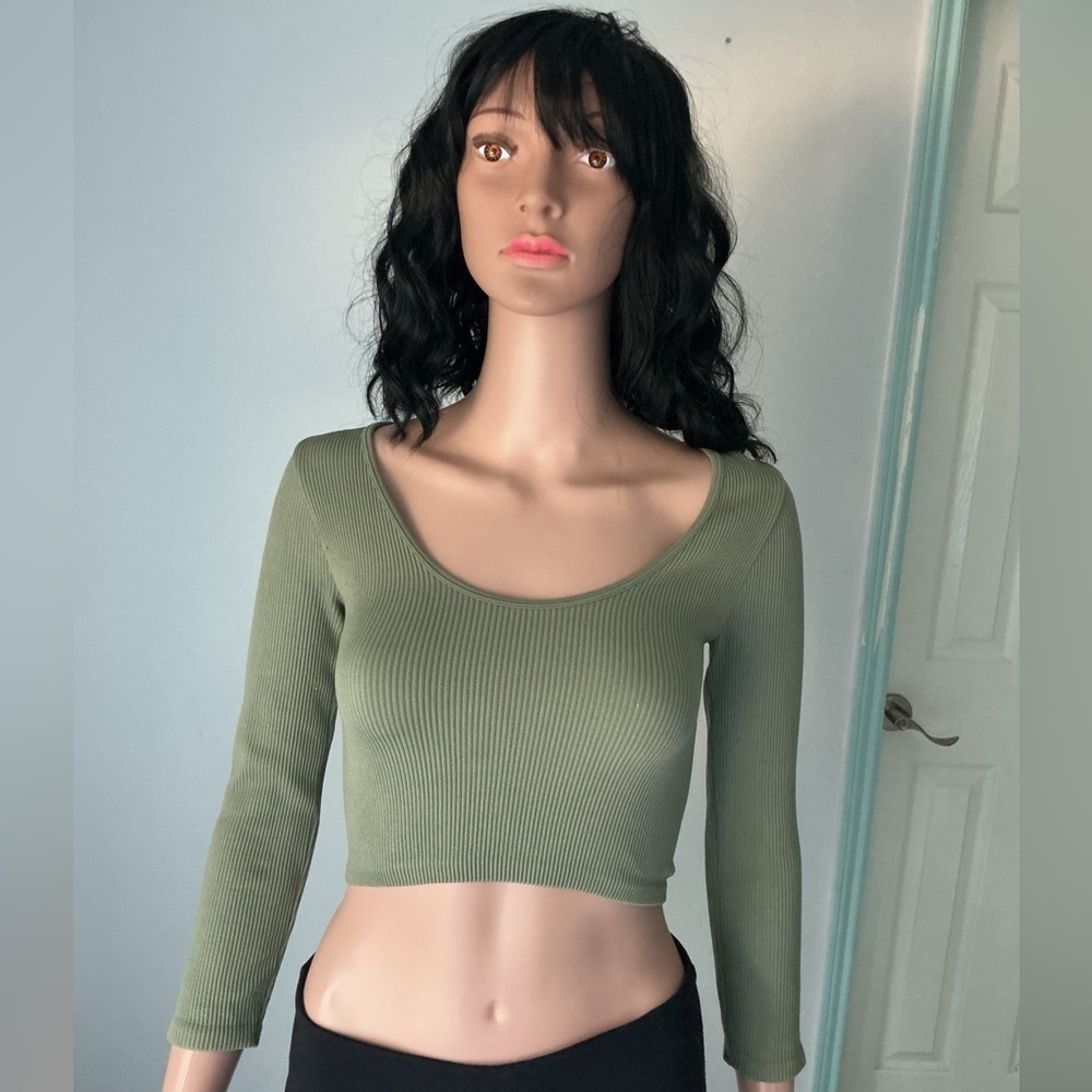 Zara Sage Green Ribbed Crop Top